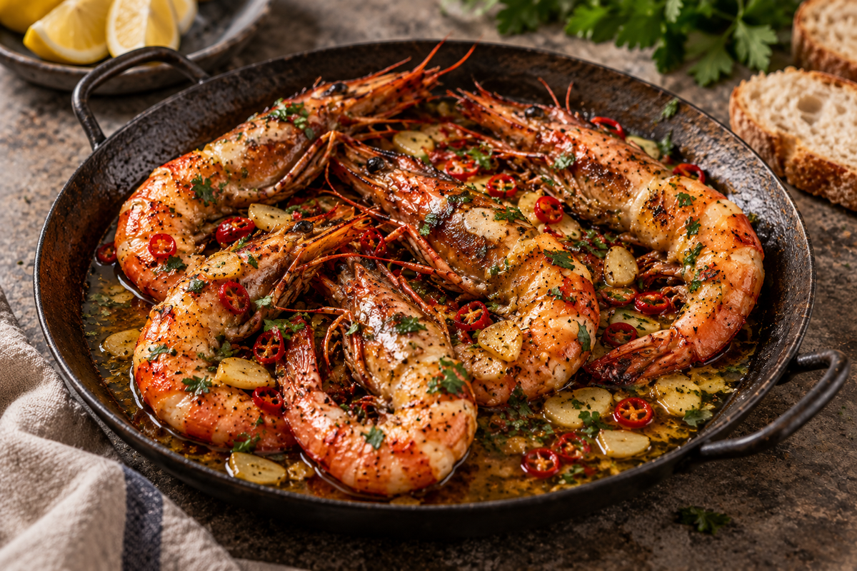 Black Tiger gamba's met knoflookolie en chili - Food to Enjoy