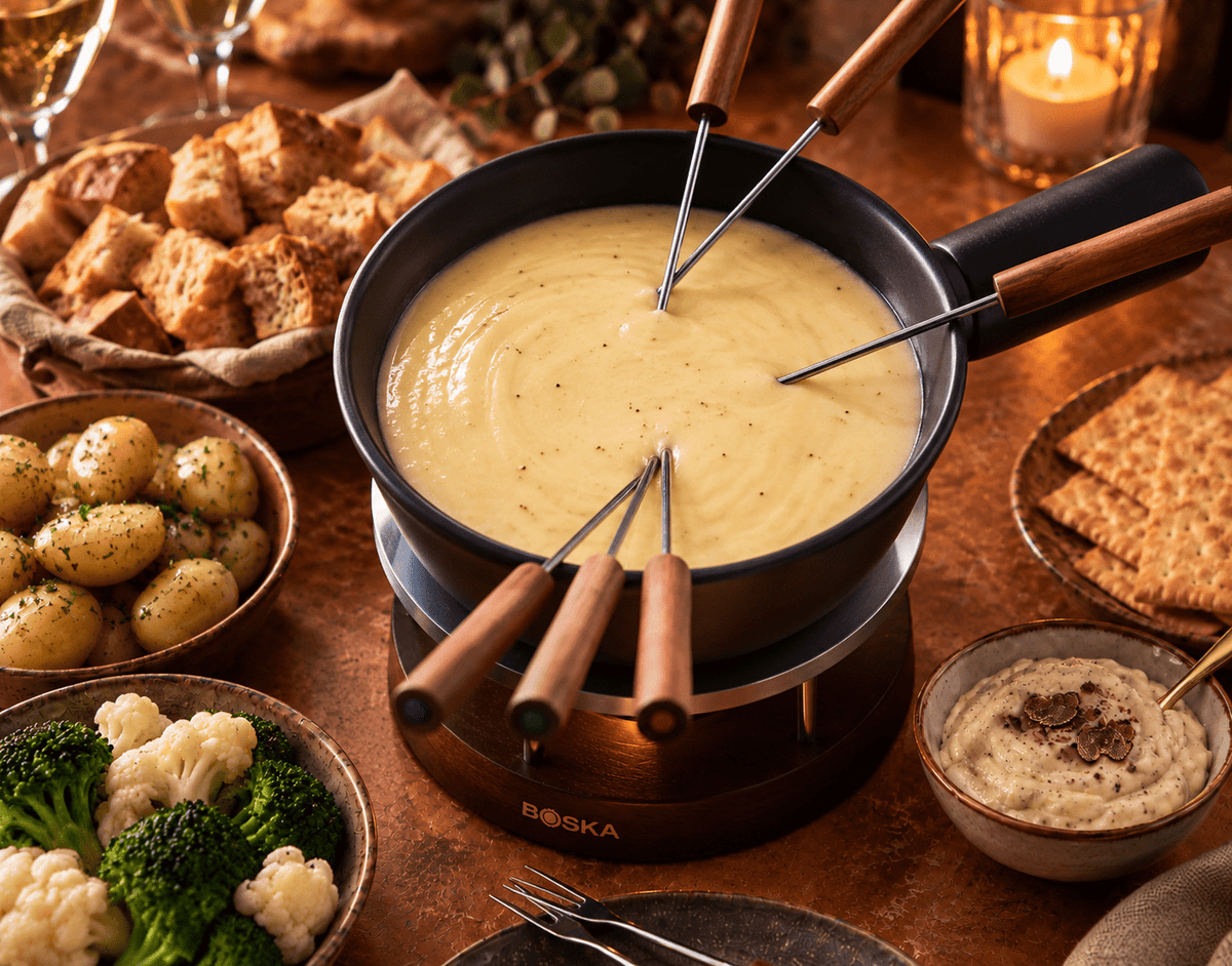 Kaasfondue met truffel en knapperig brood - Food to Enjoy