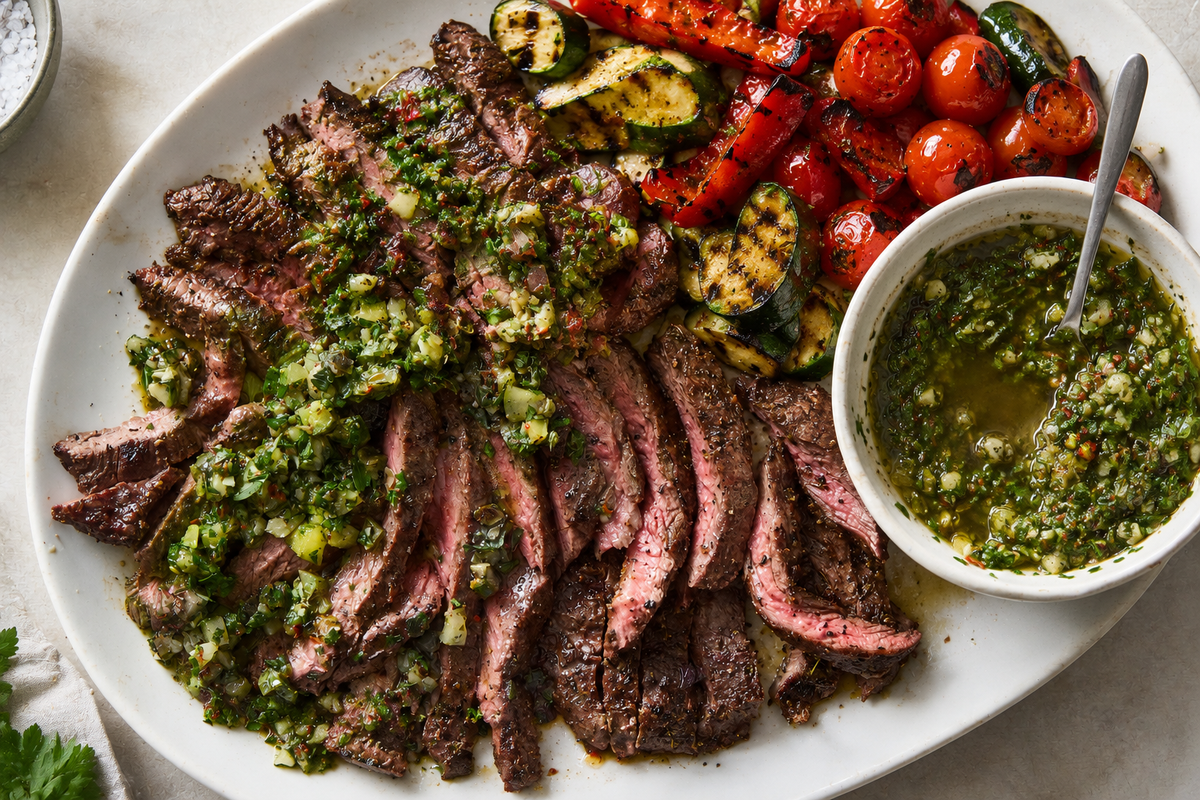 Skirt Steak met chimichurri en gegrilde groenten