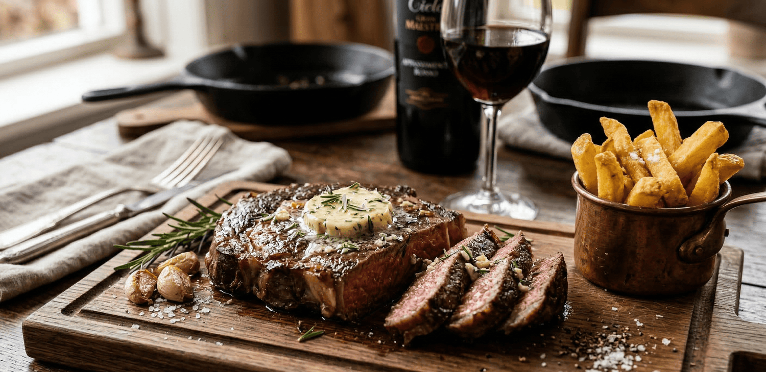 Klassieke ribeye met geurige knoflook-rozemarijnboter - Food to Enjoy