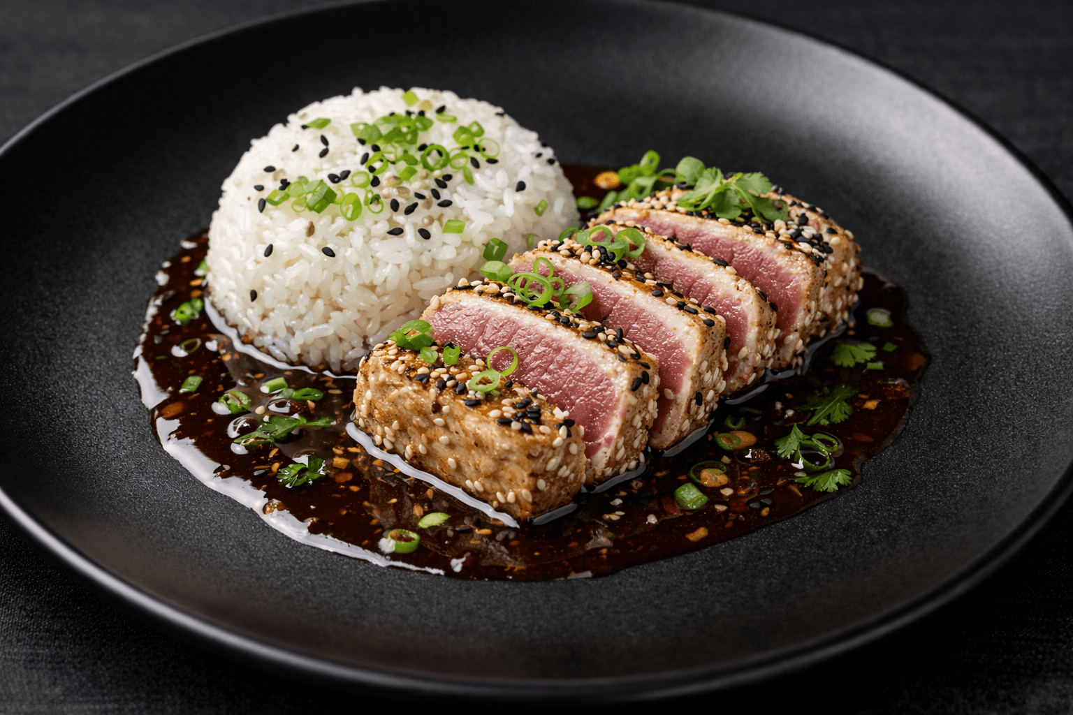 Kort gebakken tonijnfilet met sesamrijst en lekkere sojasaus - Food to Enjoy