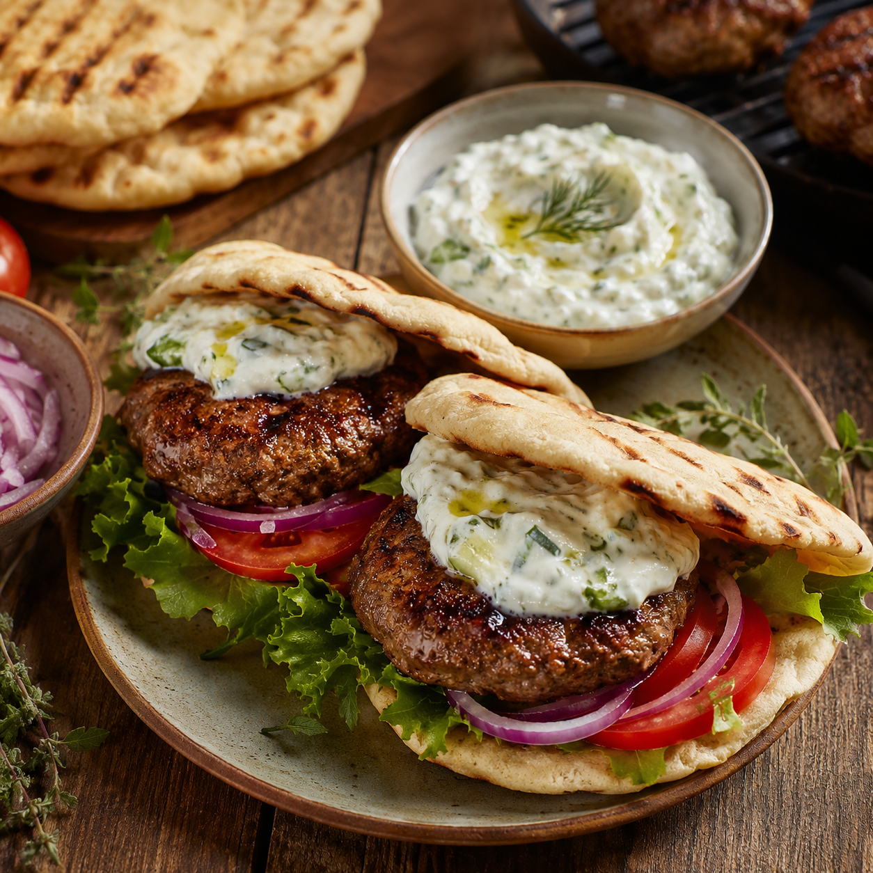 Lamsburgers met komijn, knoflook en tzatziki - Food to Enjoy
