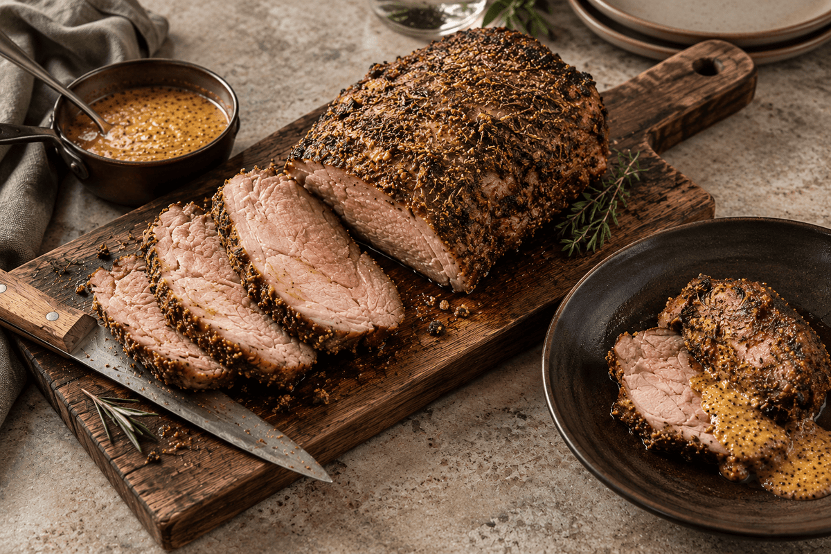 Varkensprocureur uit de oven met mosterdkorst - Food to Enjoy