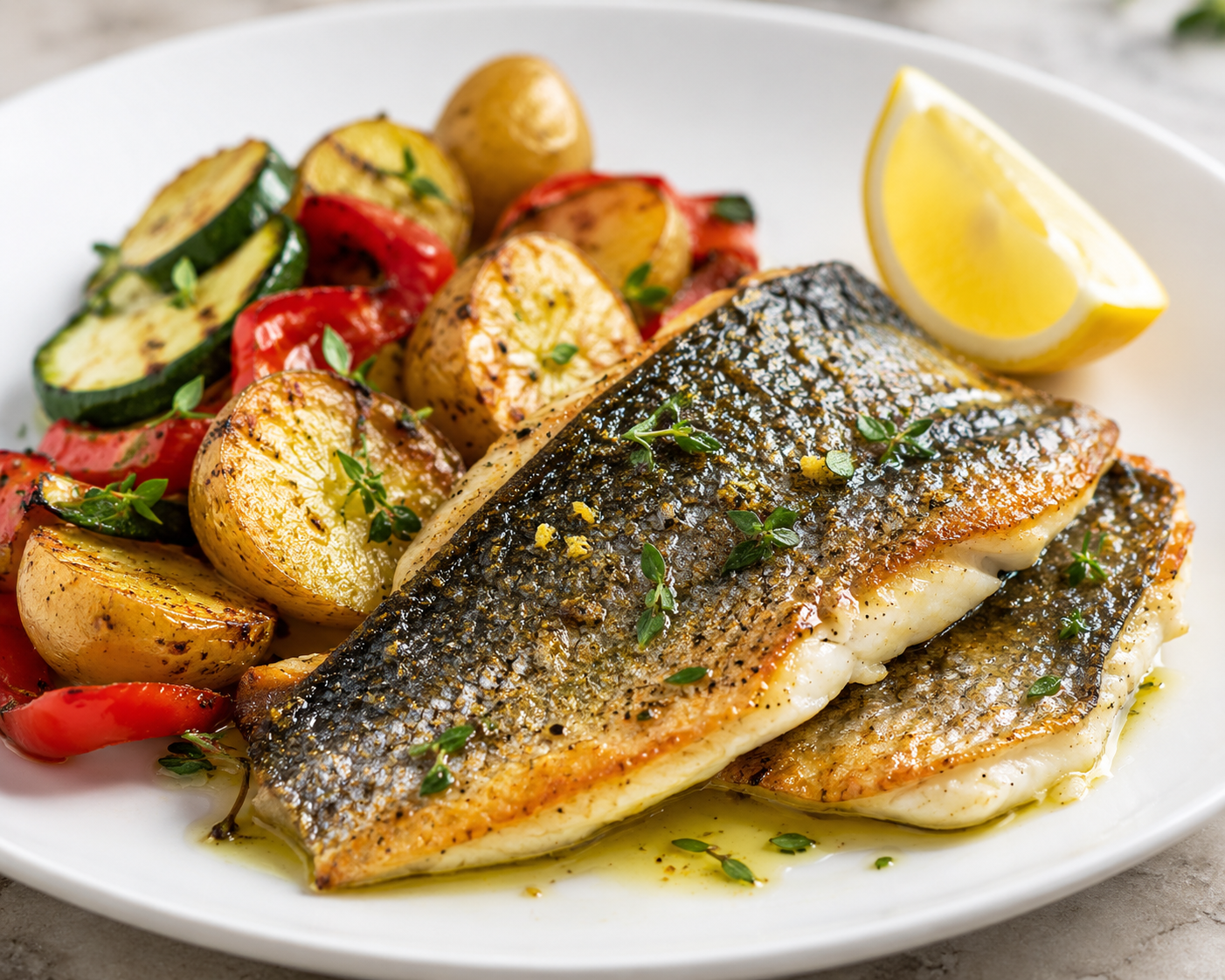 Zeebaarsfilet met krokant vel, citroen en verse kruiden - Food to Enjoy